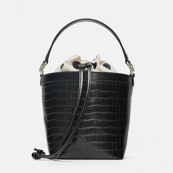 Zara Croc Cube black bucket bag